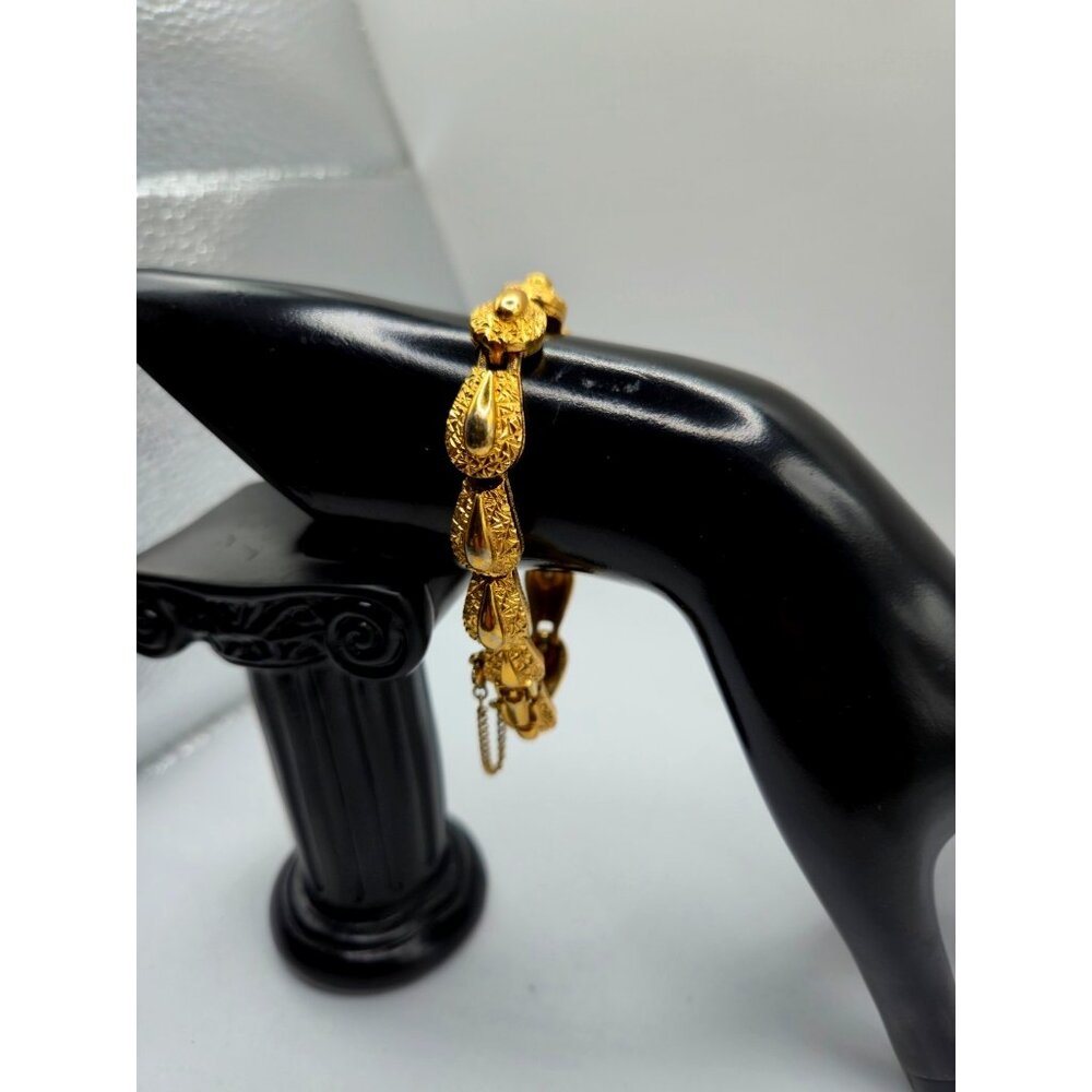 Vintage D'Orlan Gold Tone Teardrop Link Bracelet Textured Modernist Signed